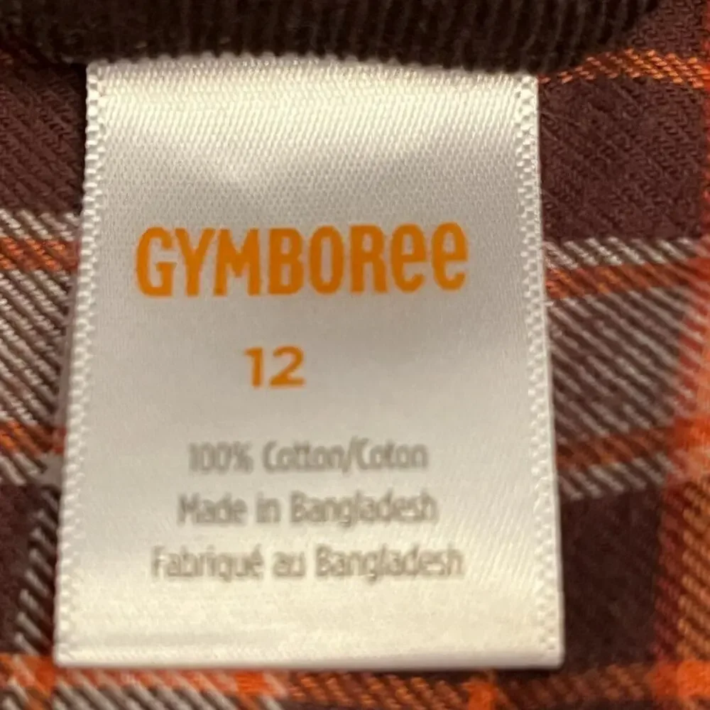 Gymboree VGUC Orange Tartan Flannel with Professor Patches. Size 12